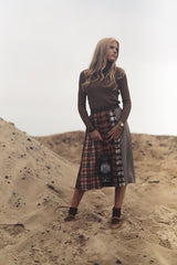 GEM 2PC RIBBED MOCKNECK WITH PLAID PANEL PLEATED SKIRT