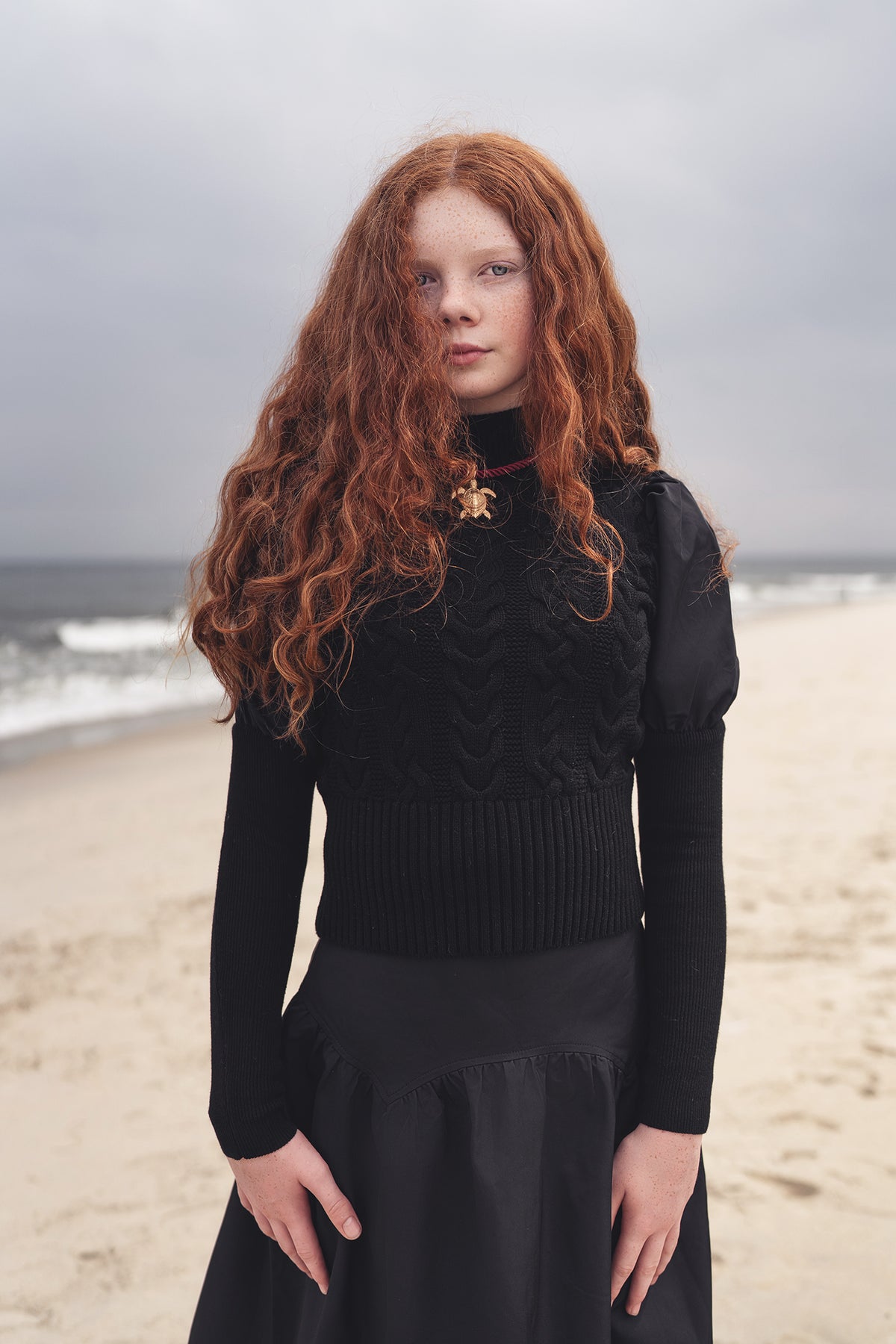 GEM 2PC TAFFETA SLEEVE TURTLENECK WITH YOKE DETAIL SKIRT