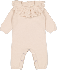 LOUIS LOUISE 2PC RUFFLED COLLARED KNIT ROMPER + BEANIE SET