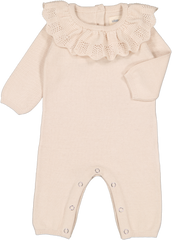 LOUIS LOUISE 3PC RUFFLED COLLAR KNIT OVERALL+BEANIE+BLANKET SET