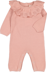 LOUIS LOUISE 2PC RUFFLED COLLARED KNIT ROMPER + BEANIE SET