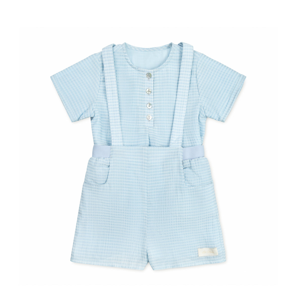 LA NINA 2PC GINGHAM OVERALL SHORTS SET