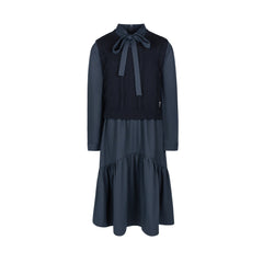 POET 2PC EMILY KNIT VEST OVER LONG SLEEVE DRESS WITH NECK TIE
