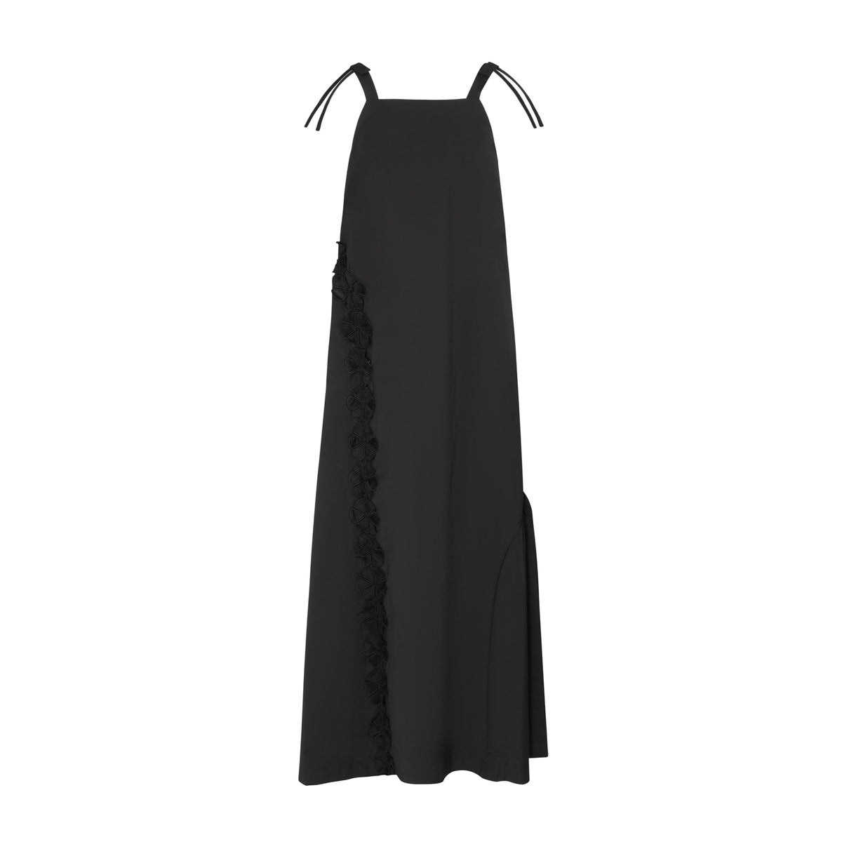 POET LUNA TAFFETA TIE STRAPS MAXI DRESS WITH FLOWER APPLIQUE ON BOTTON SIDE