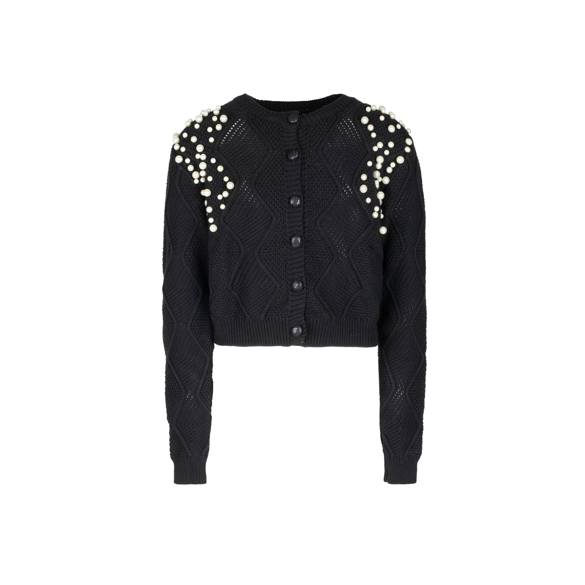 POET ELLE EYELET KNIT CARDIGAN WITH PEARLS ON SHOULDERS