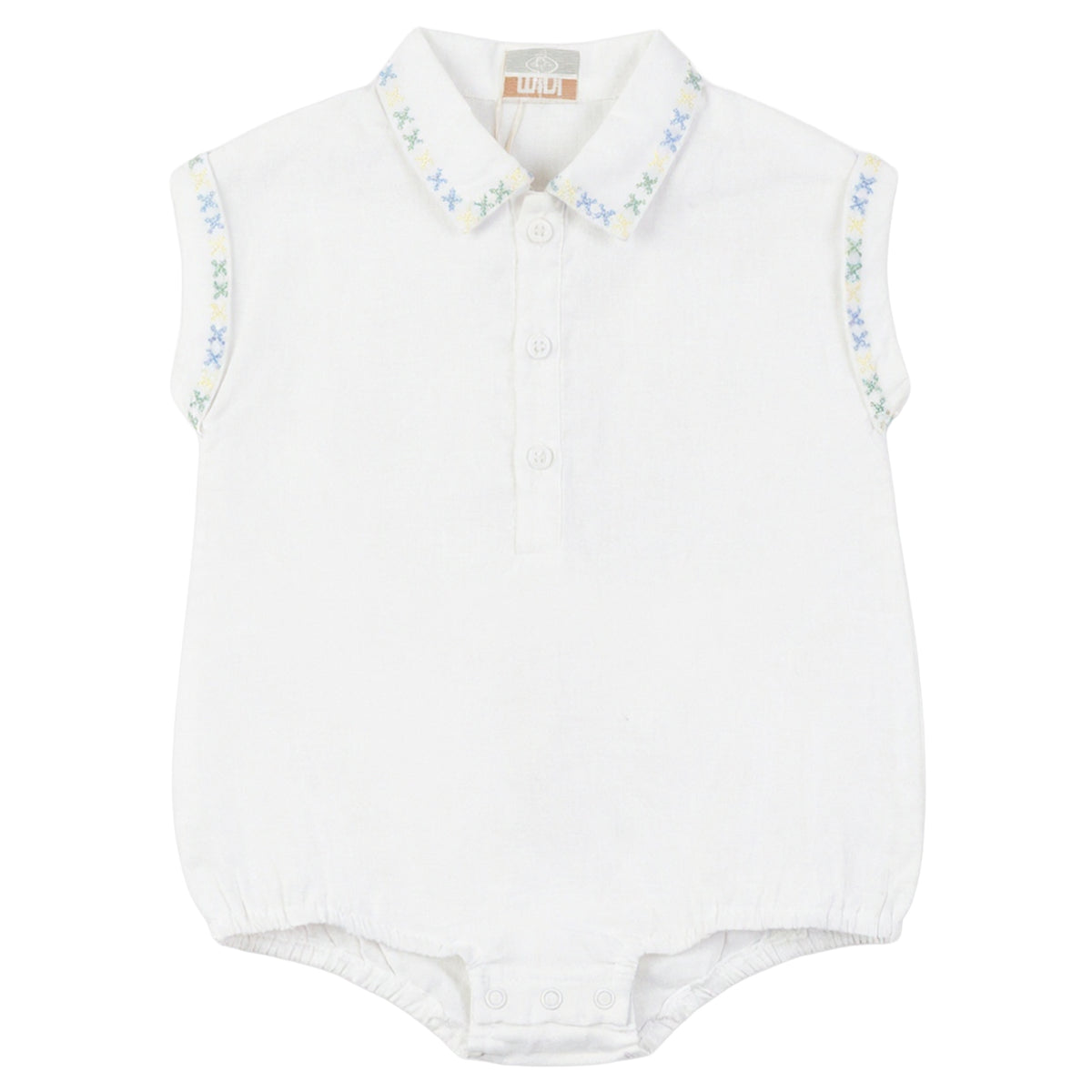 MINI P CROSS STITCHED EMBROIDERED ROMPER