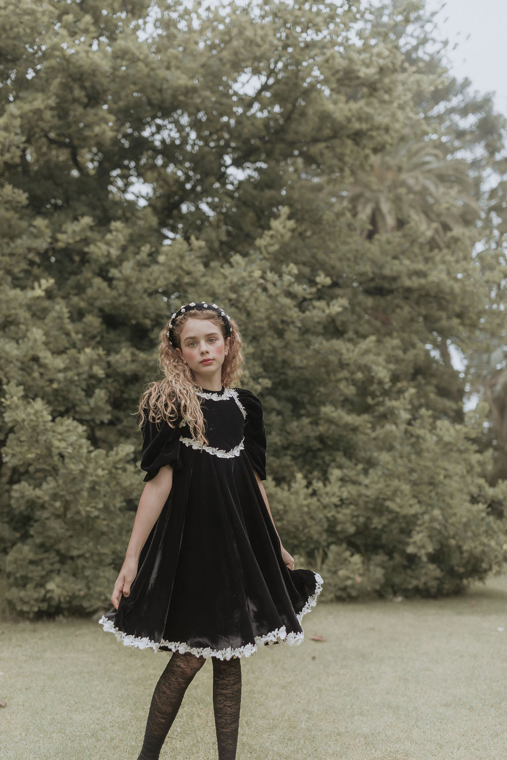 PETITE AMALIE ROSE LACE VELVET DRESS