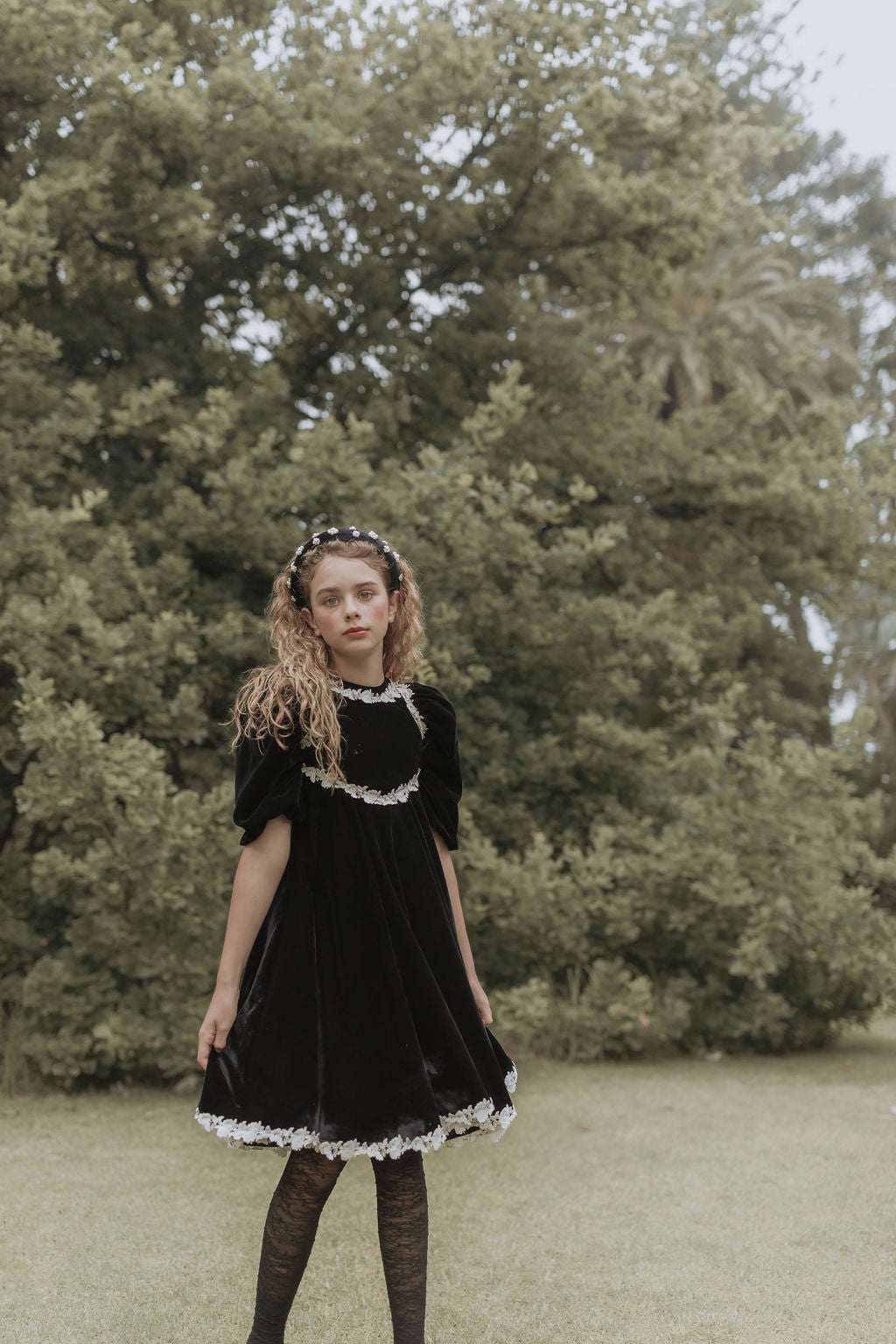 PETITE AMALIE ROSE LACE VELVET DRESS