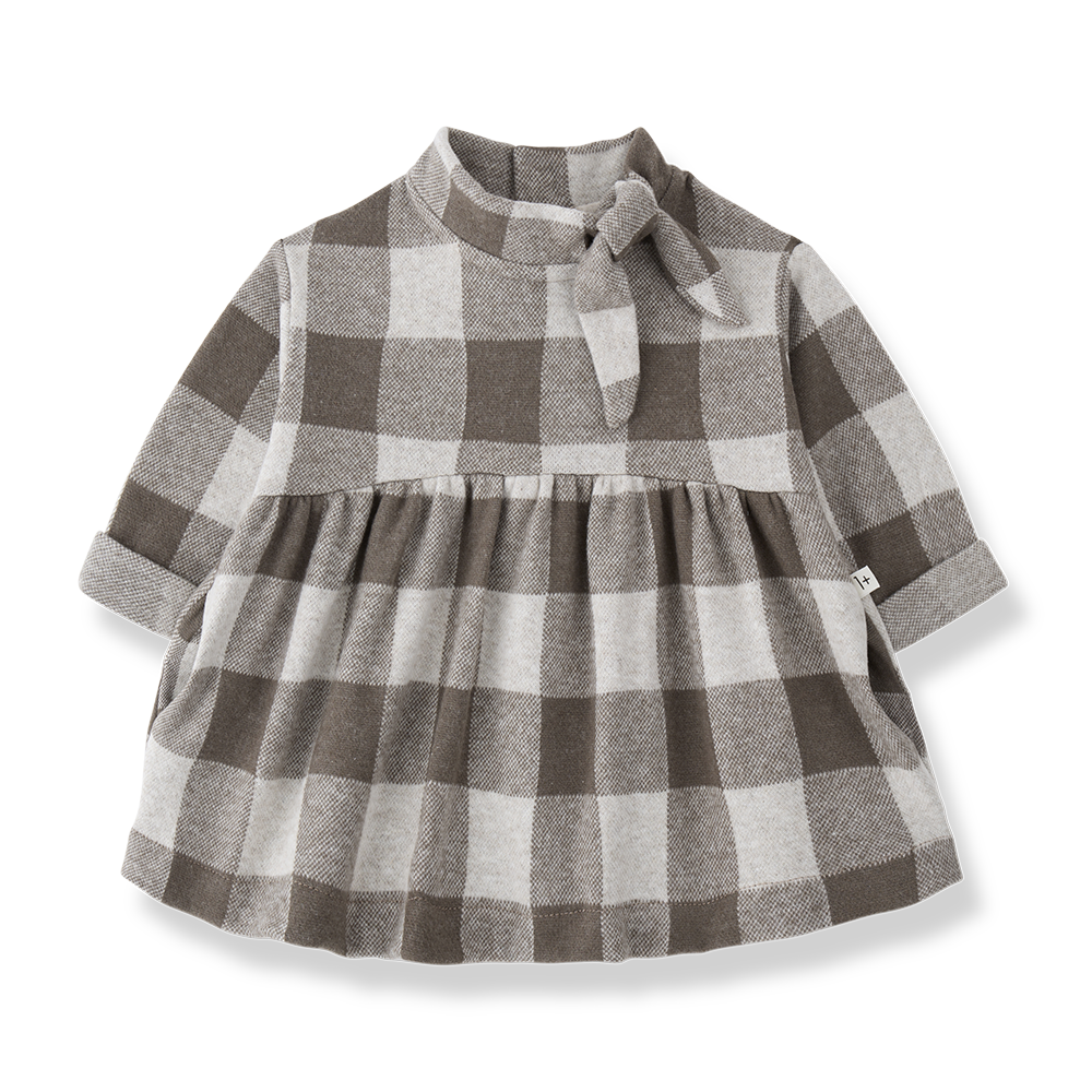 1+ IN THE FAMILY SIDE TIE COLLAR CHECKED DRESS