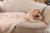 PETITE AMALIE ORCHID TULLE AND FRENCH LACE GOWN