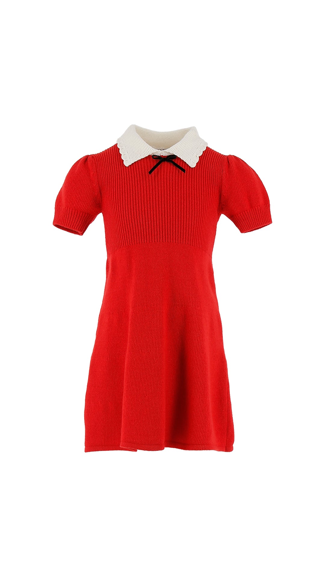 PHILOSOPHY SHORT SLEEVE KNIT DRESS W/COLLAR AND BOW DETAIL