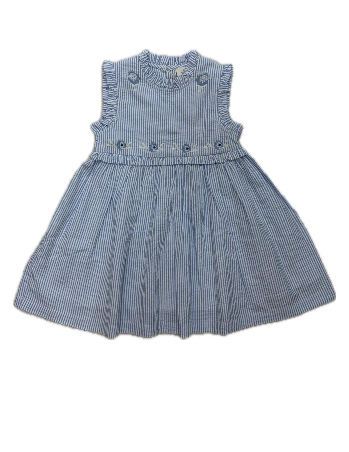 COPENHAGEN COLORS SEERSUCKER EMBROIDERED RUFLLE DRESS