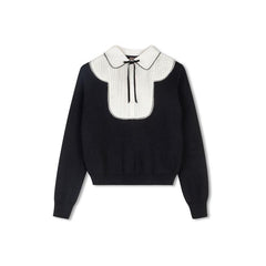 POET BIB DETAIL COLLARED COLORBLOCK KNIT TOP