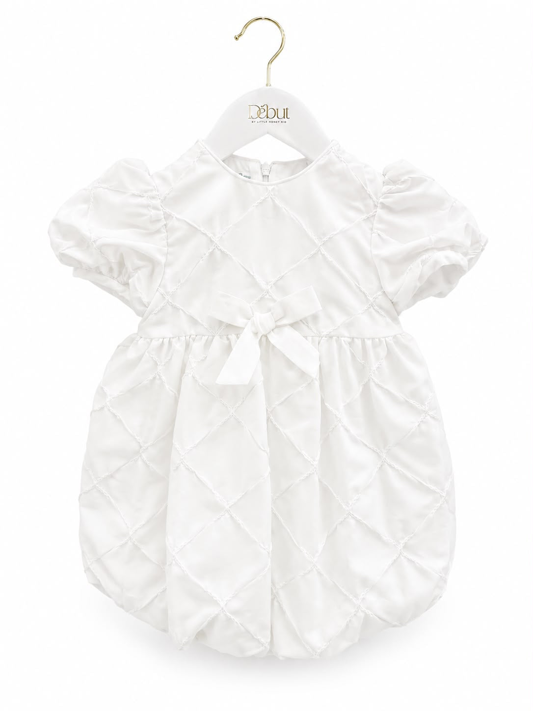 MIMISOL 3/4 SLEEVE EMBROIDERED TAFFETA BIG BOW SASH DRESS