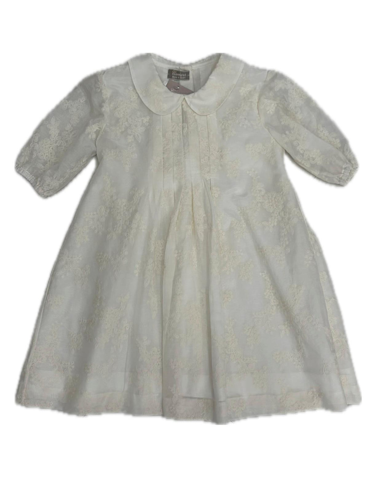 CARMINA SHORT SLEEVE EMB. LACE AND RUFFLE BY NECK DRESS