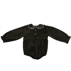 ORANGE EMBROIDERED COLLAR DETAIL CORDUROY ROMPER
