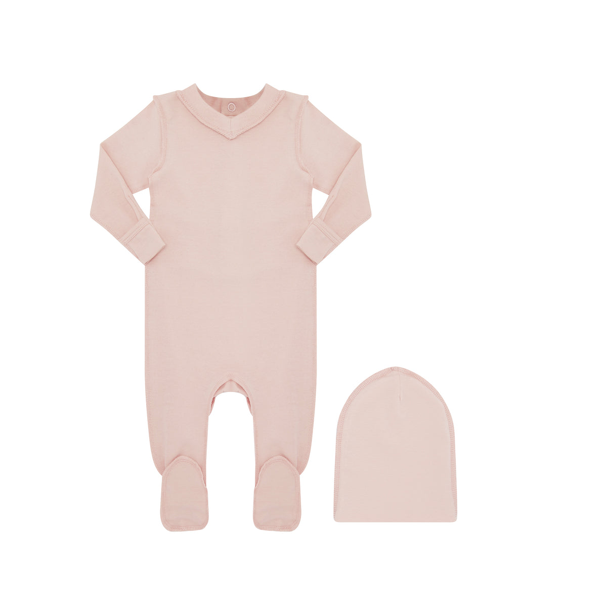 LITTLE PARNI 2PC VNECK FOOTIE+BEANIE PJ'S SET