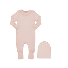 LITTLE PARNI 2PC VNECK FOOTIE+BEANIE PJ'S SET