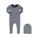 LITTLE PARNI 2PC STRIPED FOOTIE AND BEANIE SET