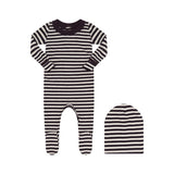 LITTLE PARNI 2PC STRIPED FOOTIE AND BEANIE SET