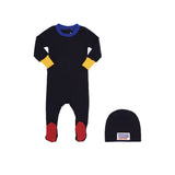 LITTLE PARNI 2PC COLORBLOCK FOOTIE AND BEANIE SET