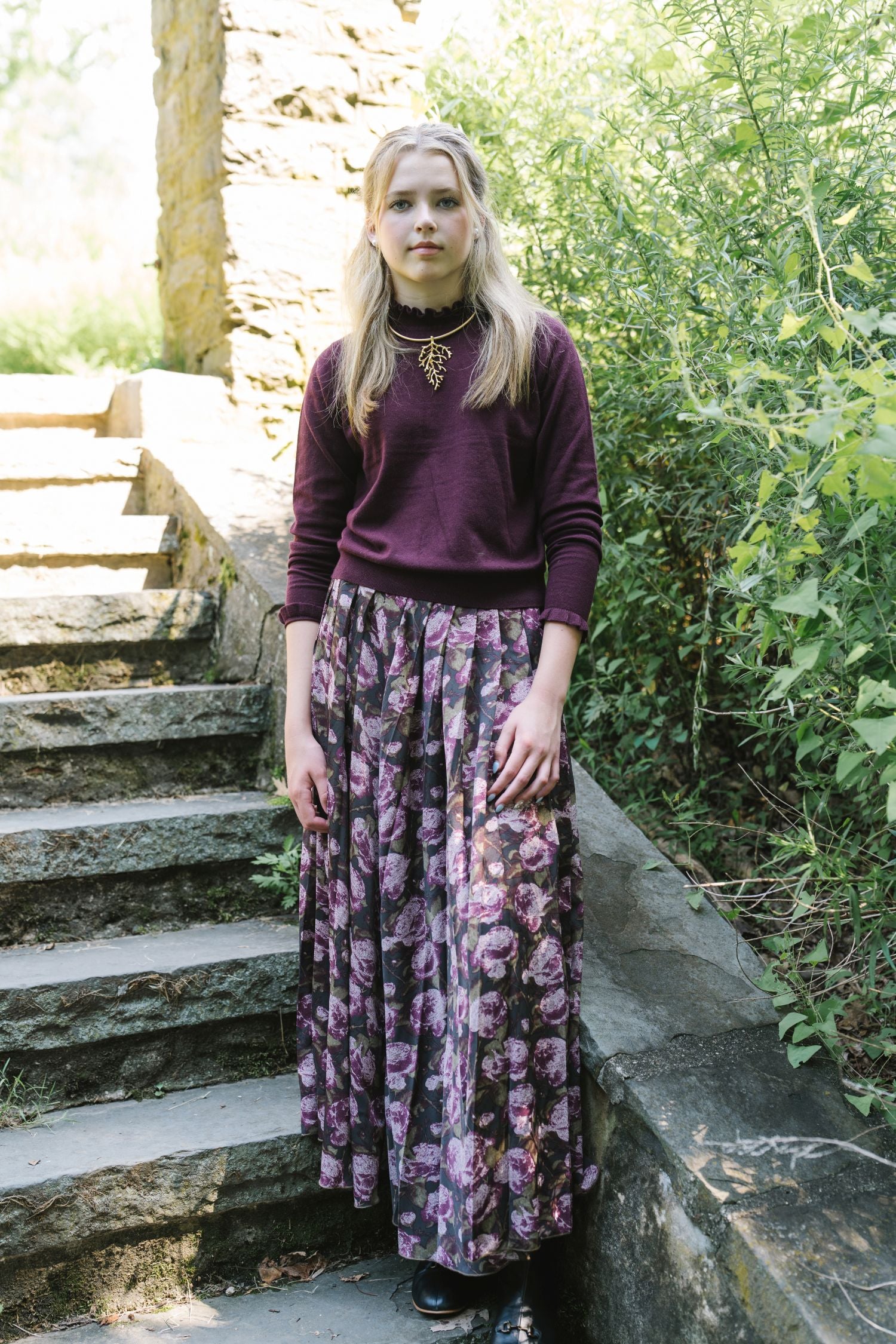 PRAIRIE 2PC ODETTE SWEATER WITH FLORAL PLEATED SKIRT