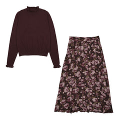 PRAIRIE 2PC ODETTE SWEATER WITH FLORAL PLEATED SKIRT