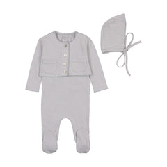 BEE & DEE 3PC PERFECT POINTELLE FOOTIE,CARDIGAN & BONNET SET