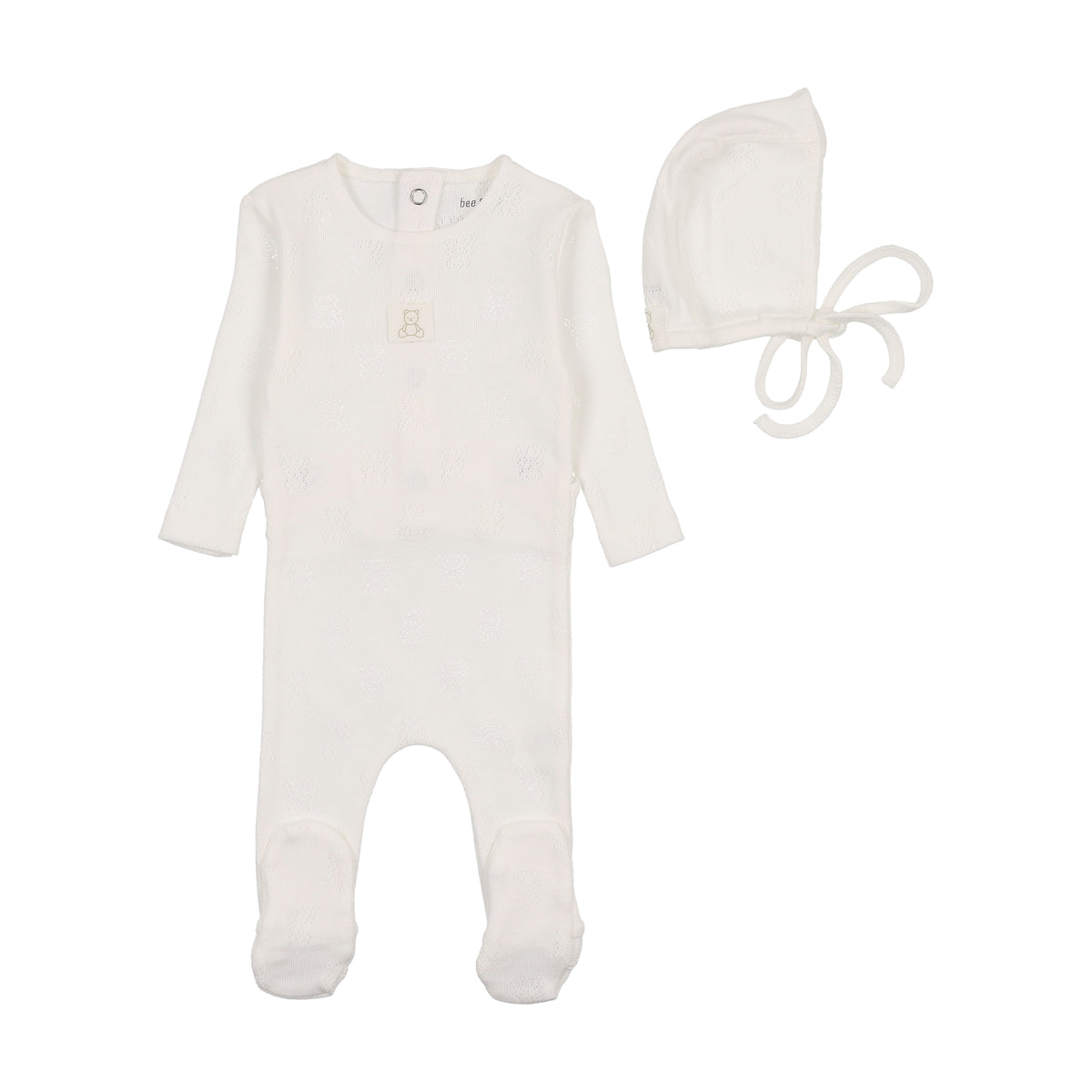 BEE & DEE 2PC PETITE OURSE  POINTELLE FOOTIE AND BONNET SET