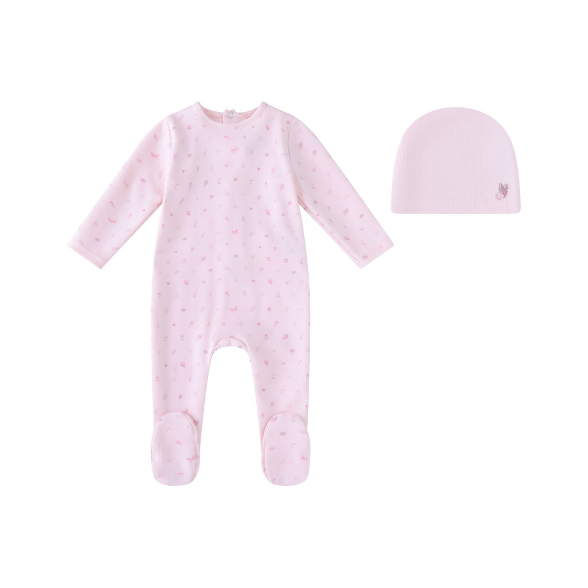 MINILABEL 2PC BUTTERFLY ALLOVER PRINT FOOTIE WITH HAT SET