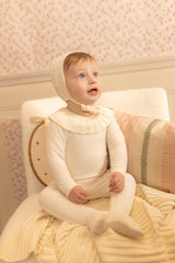 BEE & DEE 2PC PLEATED KNIT VELOUR FOOTIE WITH BONNET SET