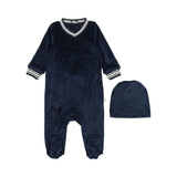 POUF 2PC VELOUR VARSITY FOOTIE + BEANIE SET