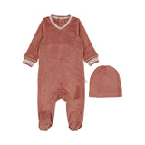 POUF 2PC VELOUR VARSITY FOOTIE + BEANIE SET