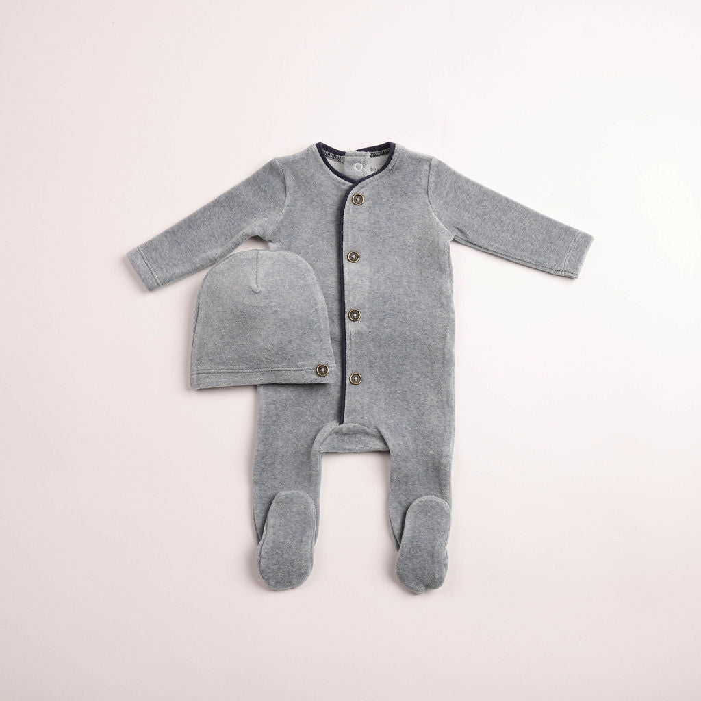 BEE & DEE 2PC PRIM TRIM VELOUR FOOTIE WITH BEANIE SET