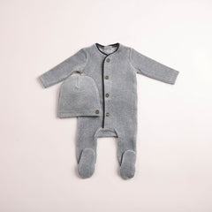 BEE & DEE 2PC PRIM TRIM VELOUR FOOTIE WITH BEANIE SET