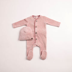 BEE & DEE 2PC PRIM TRIM VELOUR FOOTIE WITH BEANIE SET