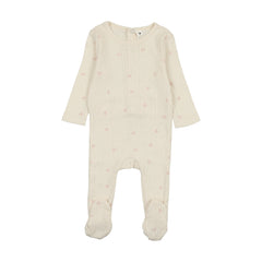 BONJOY 2PC HEART PRINT POINTELLE FOOTIE WITH BONNET SET