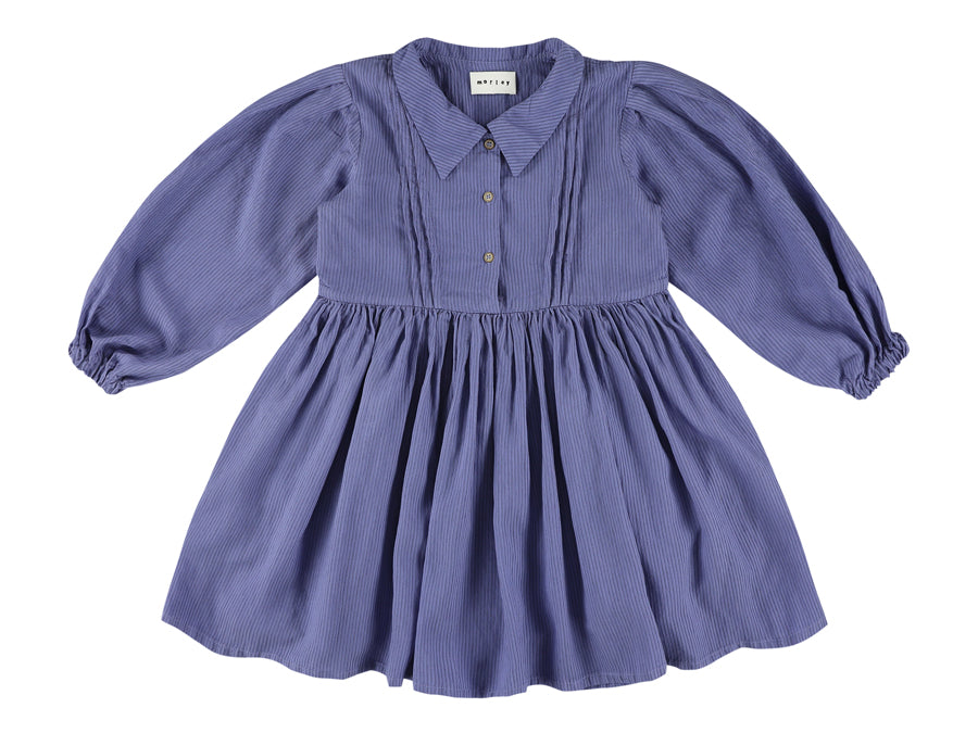 MORLEY ROBIN COLLAR PINSTRIPE PLEAT DETAIL DRESS