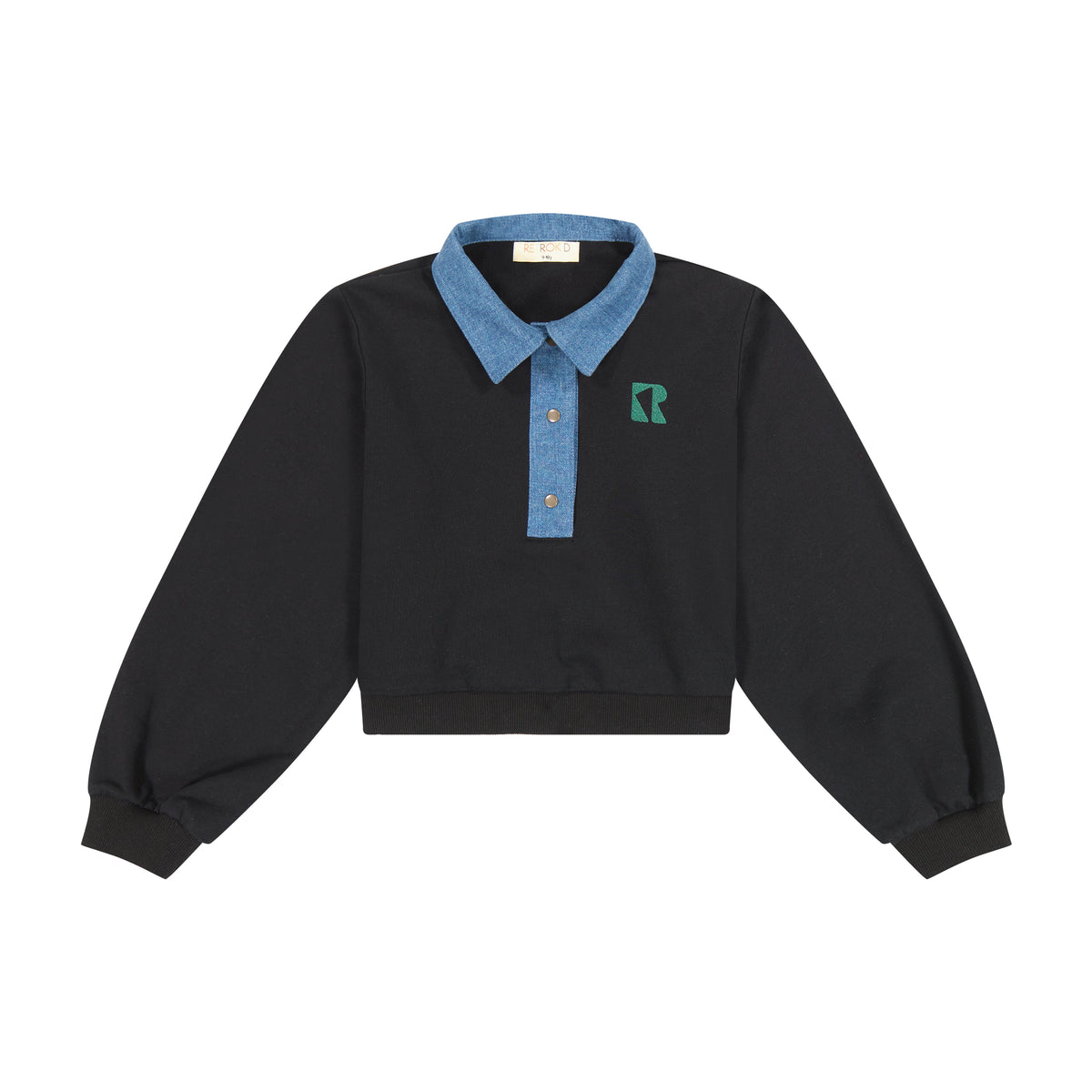RETRO KID REMY DENIM COLLAR CROP SWEATSHIRT