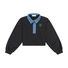 RETRO KID REMY DENIM COLLAR CROP SWEATSHIRT