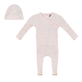 LITTLE FRAGILE 2PC RIB PRINT FOOTIE WITH BEANIE SET