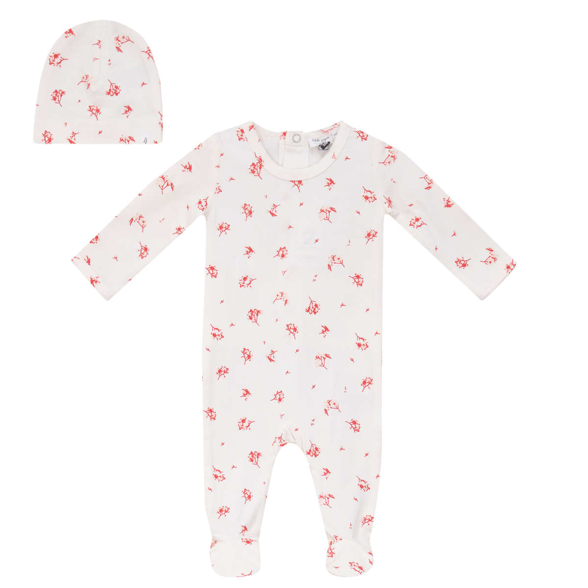 LITTLE FRAGILE 2PC FLOWER PRINT FOOTIE WITH BEANIE SET