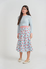 JOIE DE VIVRE 2PC ROSE PRINT KNIT TOP  WITH SKIRT SET