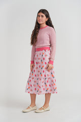 JOIE DE VIVRE 2PC ROSE PRINT KNIT TOP  WITH SKIRT SET