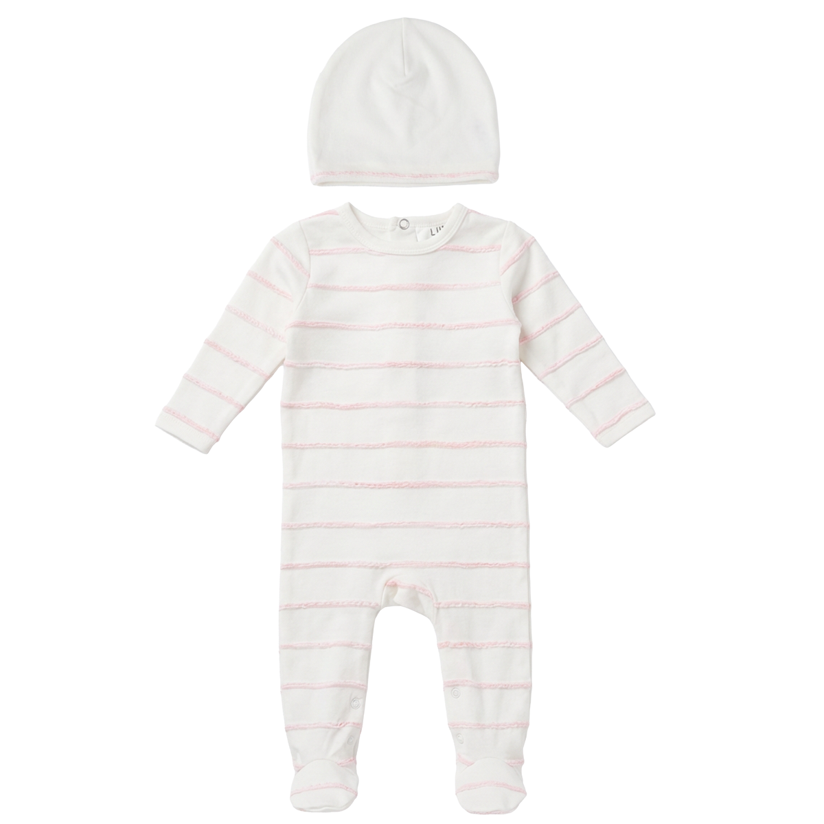 LUXE BABY 2PC RAISED STRIPED FOOTIE WITH HAT SET