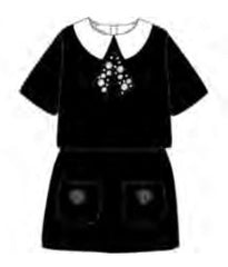 MARC JACOBS SHORT SLEEVE EMB. COLLAR AND RHINESTONE BOW POCKET DRESSY DRESS