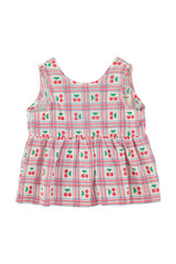 PIUPIUCHICK ALLOVER CGERRIES PRINT SLEEVELESS RUFFLE TOP