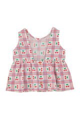 PIUPIUCHICK ALLOVER CGERRIES PRINT SLEEVELESS RUFFLE TOP