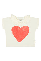PIUPIUCHICK 2PC HEART PRINT COLLARED TSHIRT WITH CHECKERED SHORTS SET