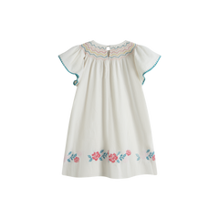 CERA UNA VOLTA CARLA EMBROIDERED ZIG ZAG TRIM TOP WITH FLOWER PRINT BOTTOM DRESS